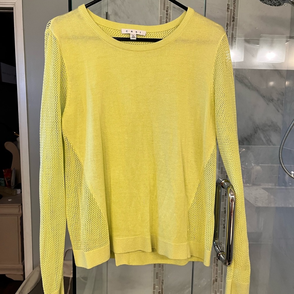 CAbi like green sweater top with peak a boo back size L